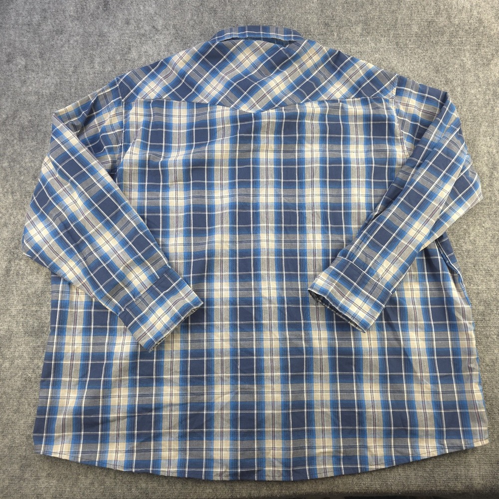 Wrangler Pearl Snap Shirt 3XLB Blue Plaid Long Sleeve Pockets Lightweight Cowboy - Picture 6 of 7
